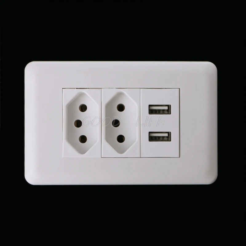 OOTDTY настенная розетка для Бразилии 15A Brasil Стандартный двойной Soquete 5V 2100mA usb-порт