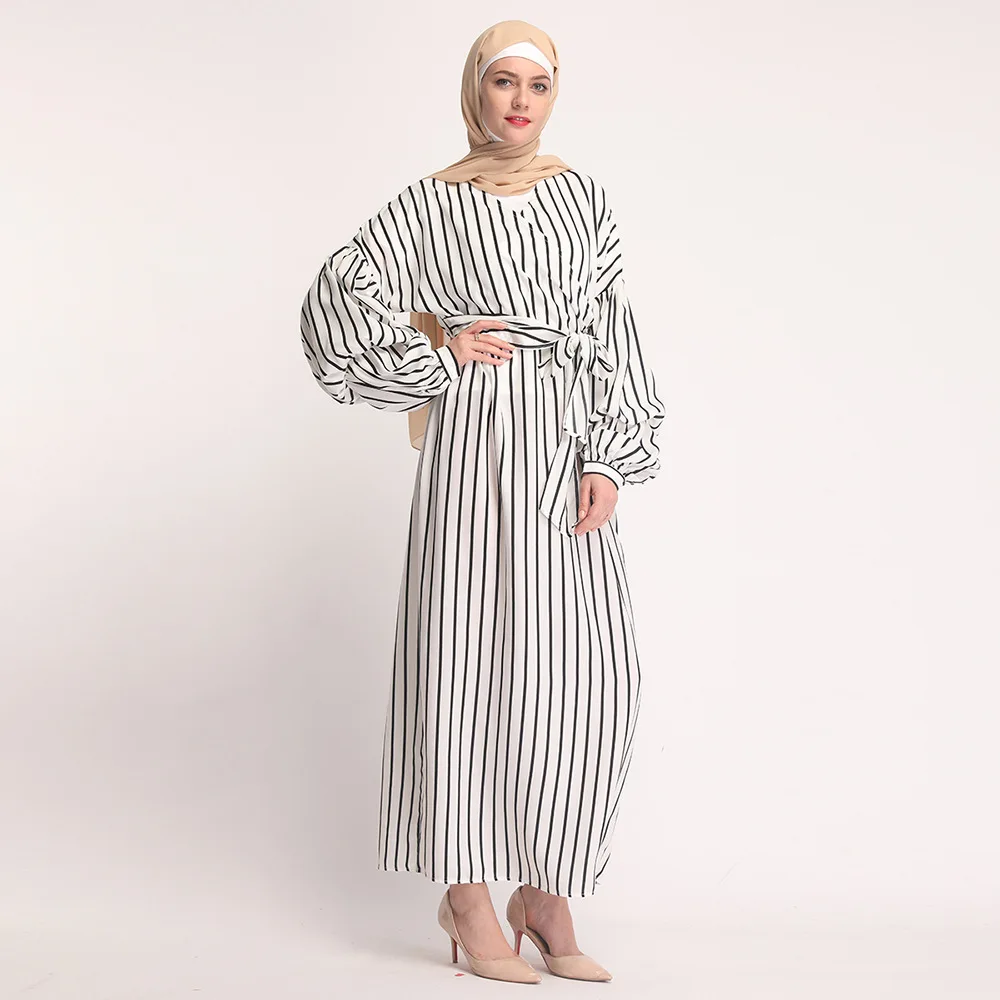 Женское мусульманское платье в черно белую полоску Caftan Dubai Ramadan Abayas турецкая