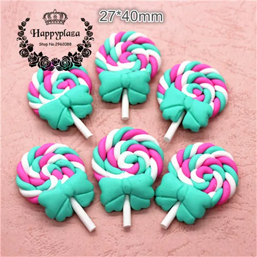 10pcs 10 шт смешанные цвета Swirl леденец с бантом Полимерная глина с плоской задней стороной кабошоны для украшения еды DIY телефон или детский подарок, 27*40 мм - Цвет: 10pcs