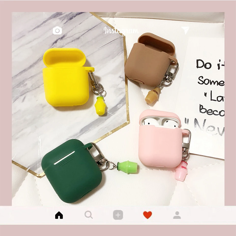 Милый силиконовый чехол для APPLE AirPods, защитный чехол, бутылка для молока, чая, мягкая оболочка, беспроводные Bluetooth наушники, гарнитура, чехол, сумка