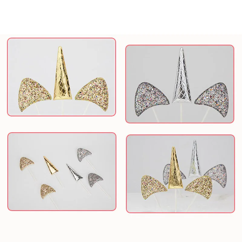 1 комплект Twinkly Симпатичные Единорог украшения торта поставки ткань с золотой