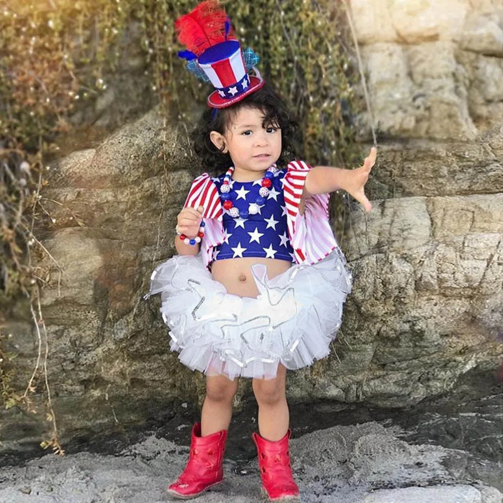 Топы в полоску со звездами для маленьких девочек 4 июля юбка пачка комплект