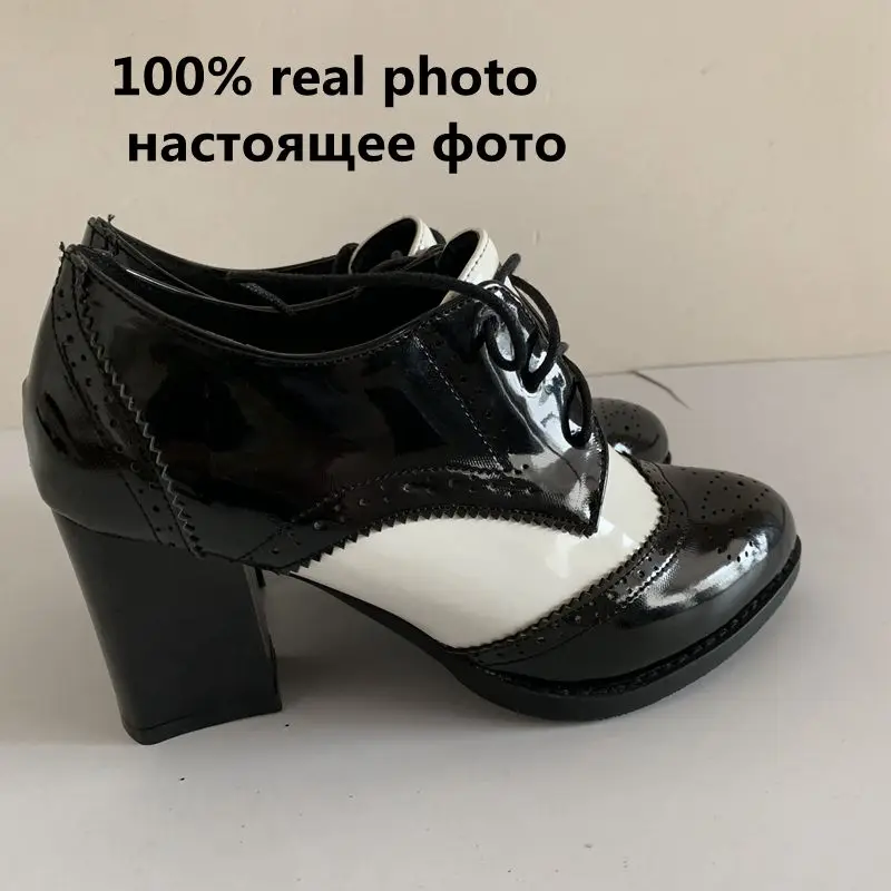 AISLETO/Туфли оксфорды с резным узором Женские туфли лодочки на высоком квадратном