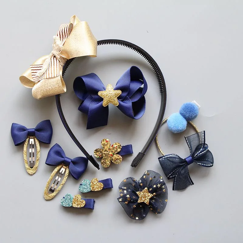 10pcs kids girls hair accessories bows hairbands ear head hoop crown Pom clips for flower ties bands | Детская одежда и обувь