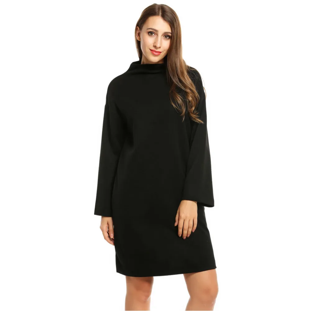 Meaneor Брендовое зимнее платье Женское шерстяное теплое водолазка с длинным