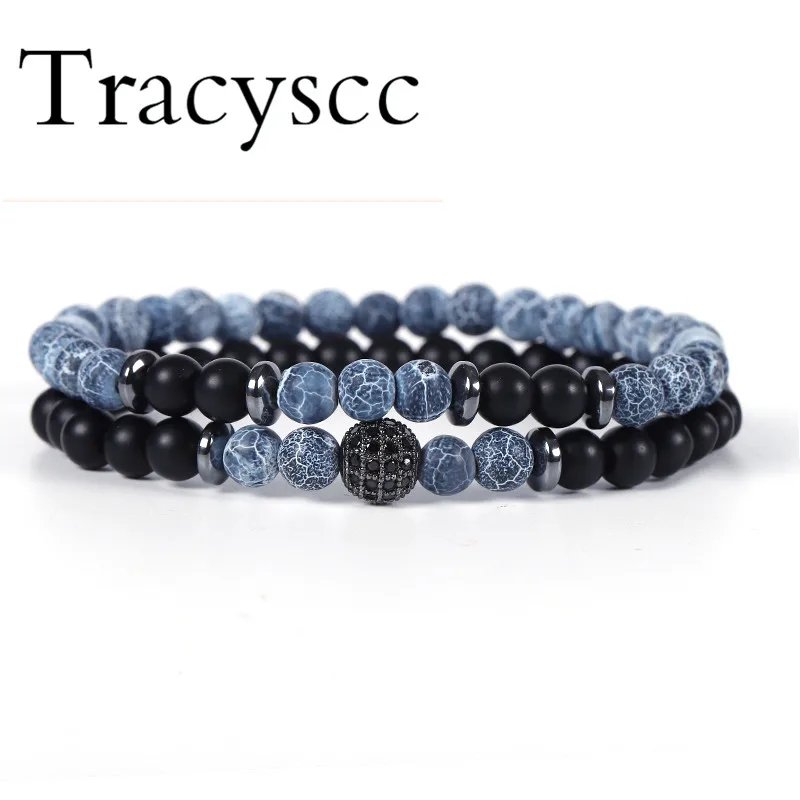2 шт./компл. натуральный камень CZ мужской браслет Pulseira Masculina круглый шар матовый
