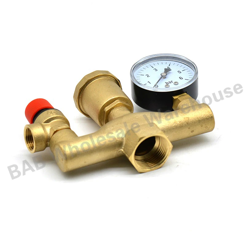 DN25 1” inch 3 Bar Brass Boiler Safety Valve Pressure Relief Boiler Automatic Exhaust valve pressure reducing valve With Gauge
