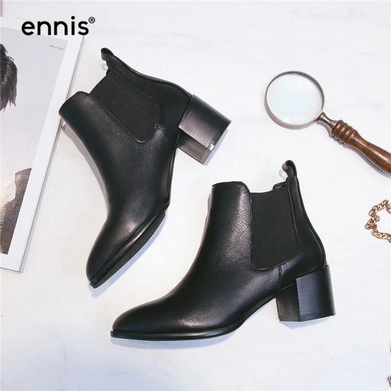 ENNIS/ г., осенние ботинки женские модные ботинки черного цвета женские ботильоны из натуральной кожи женская обувь коричневого цвета на квадратном каблуке, A919