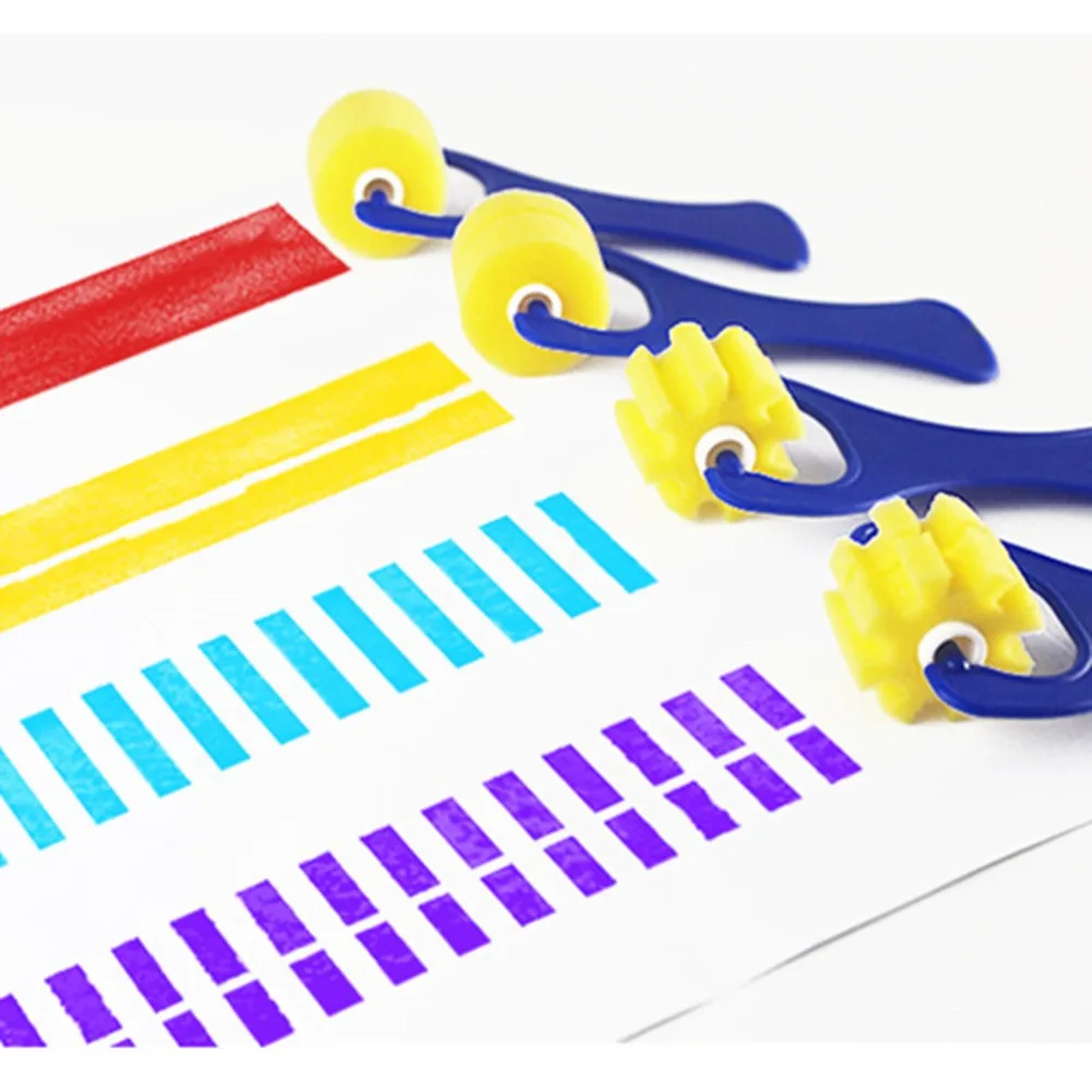 

4 Pcs Original Plastic Handle Children's Painting Graffiti Kids Drawing Toys 13*5.8CM Sponge Brush Seal Sponges Paint Brushes
