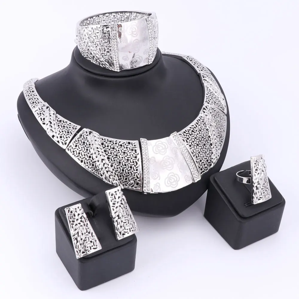 Ретро Очарование Старинных Нигерии Золото Серебро Покрытием Crystal Ожерелье