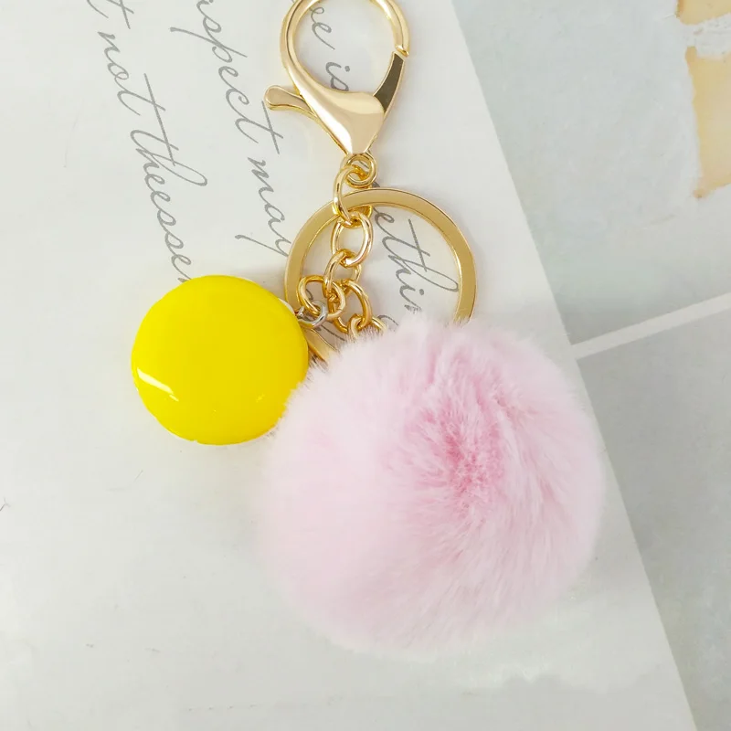 Брелок с меховым помпоном макарон плюшевый шар брелки для ключей декоративные