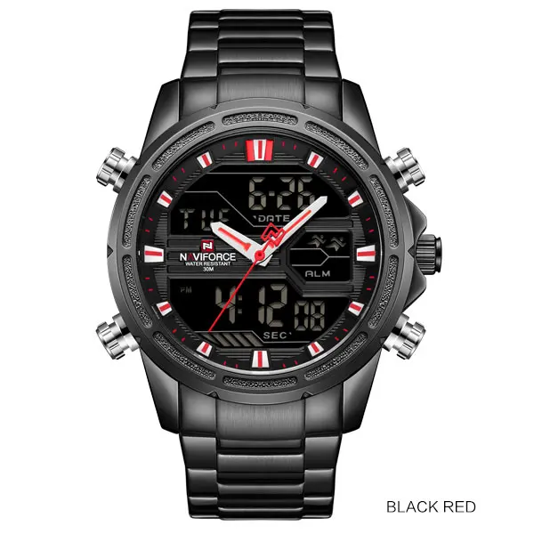 black red NAVIFORCE Роскошные Брендовые мужские спортивные часы мужские кварцевые светодиодный цифровые часы мужские военные наручные часы Relogio Masculino - Цвет: black red
