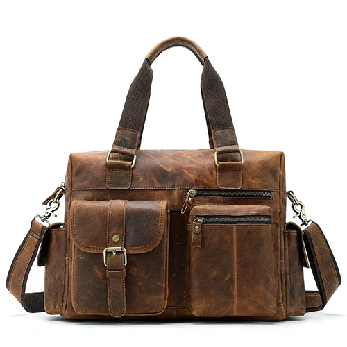 8537B2Brown Мужская сумка из натуральной кожи, мужская сумка через плечо, кожаная сумка для ноутбука, мужская сумка-портфель, сумки для мужчин, Портфель 15 дюймов 8537 - Цвет: 8537B2Brown