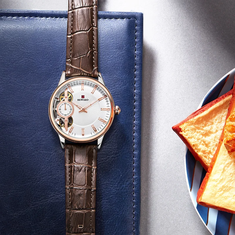 Брендовые мужские модные автоматические механические часы Военные Кожаные