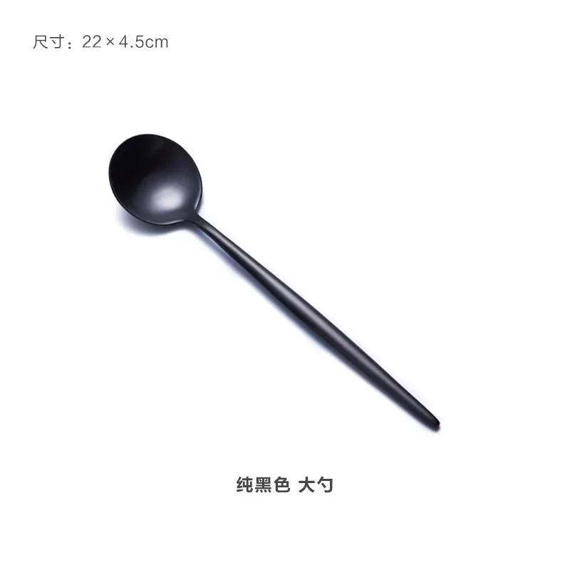 03 Dinner spoon 304 столовые приборы из нержавеющей стали столовые приборы столовый набор вилки ножи совок набор серебряных изделий титановая Черная кухонная посуда - Цвет: 03 Dinner spoon