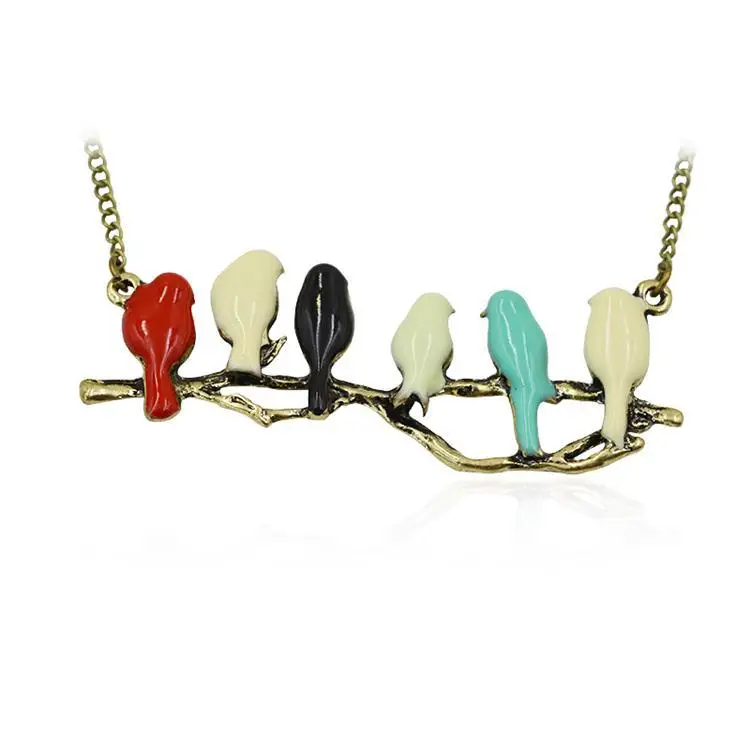 Красочные эмалированные птицы Ожерелье-подвеска животное металлическая ветка