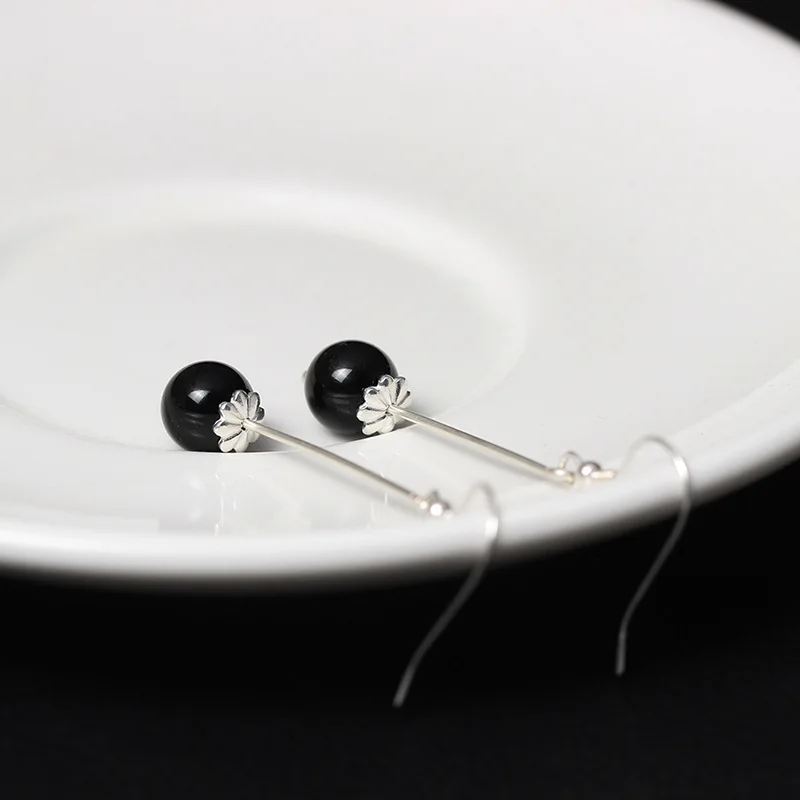 Женские винтажные серьги-капельки из обсидиана стерлингового серебра 925 пробы