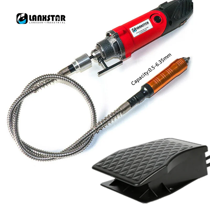 Lanxstar 7500WS высокомощная подвесная мини-дрель для вращающихся инструментов Dremel с гибким валом 6 мм 4 мм зажимной кронштейн - Цвет: Drill Pedal 6mm Chuc