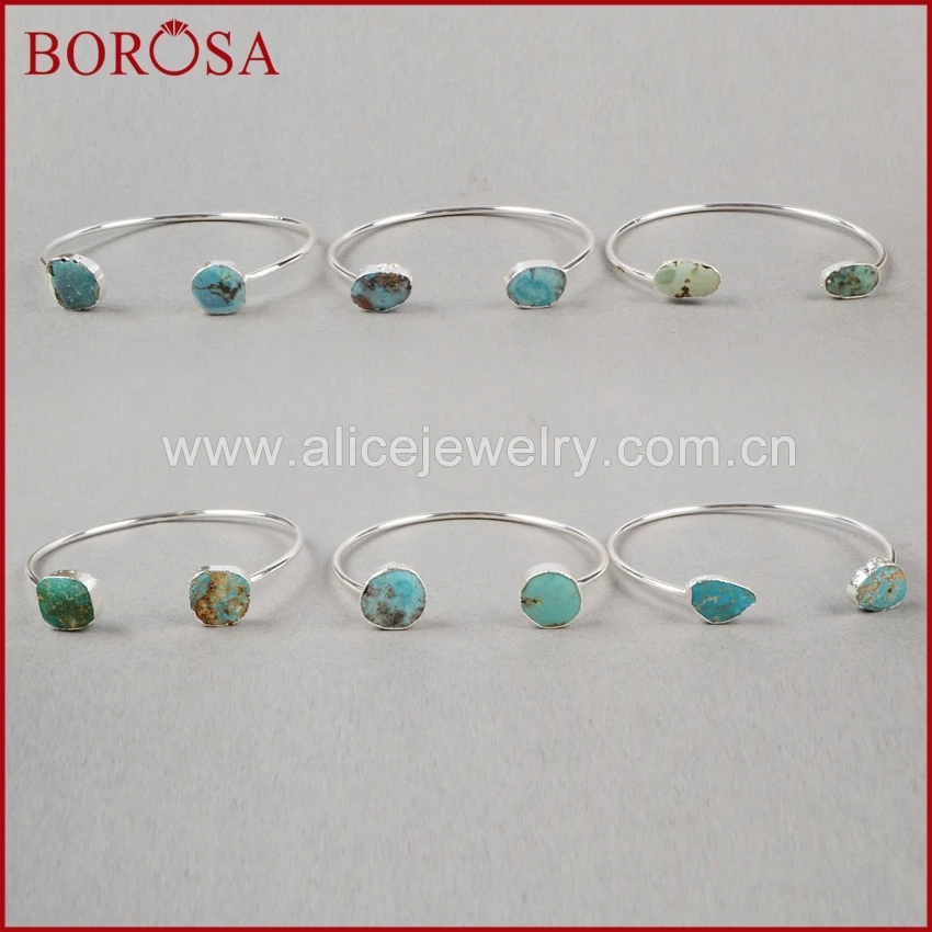 BOROSA серебряный цвет двойной ободок натуральный синий камни Друза Браслеты