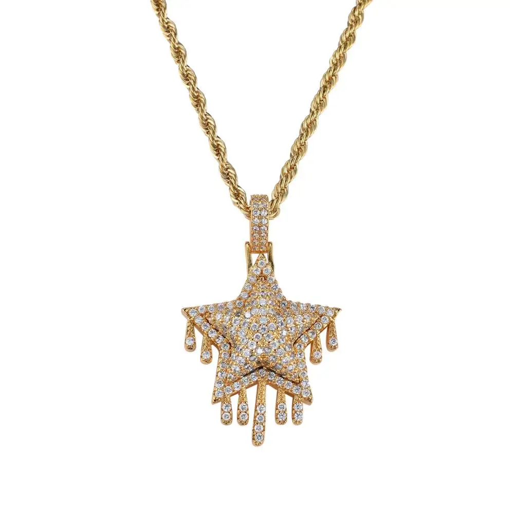 Gold color 4 цвета для мужчин и женщин AAA циркон Iced Out CZ Ожерелье Подвески со звездами медный материал CN041 - Окраска металла: Gold color