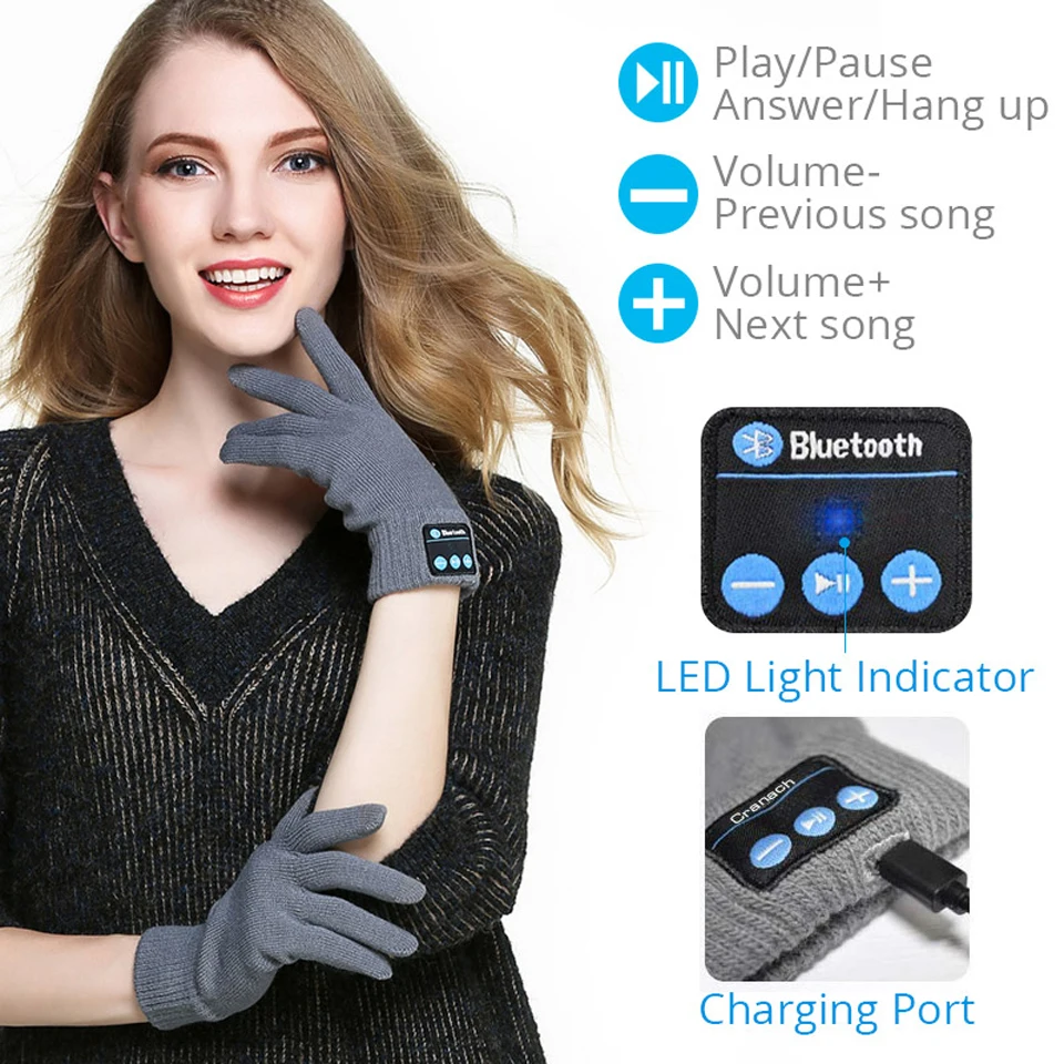 Bluetooth наушники перчатки варежки зимние мужские и женские беспроводные гарнитура