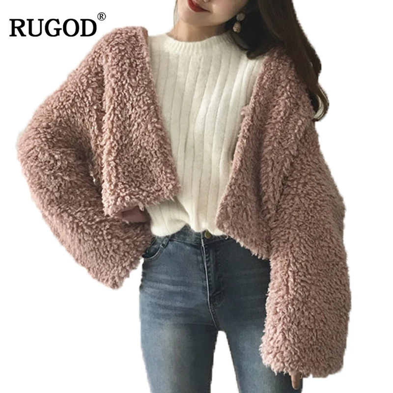 RUGOD 2018 Новый флисовый короткий кардиган Женская куртка из искусственной овечьей