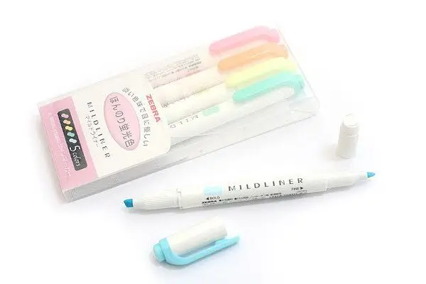 Зебра Mildliner мягкая подкладка Двусторонняя хайлайтер 5 видов цветов Набор