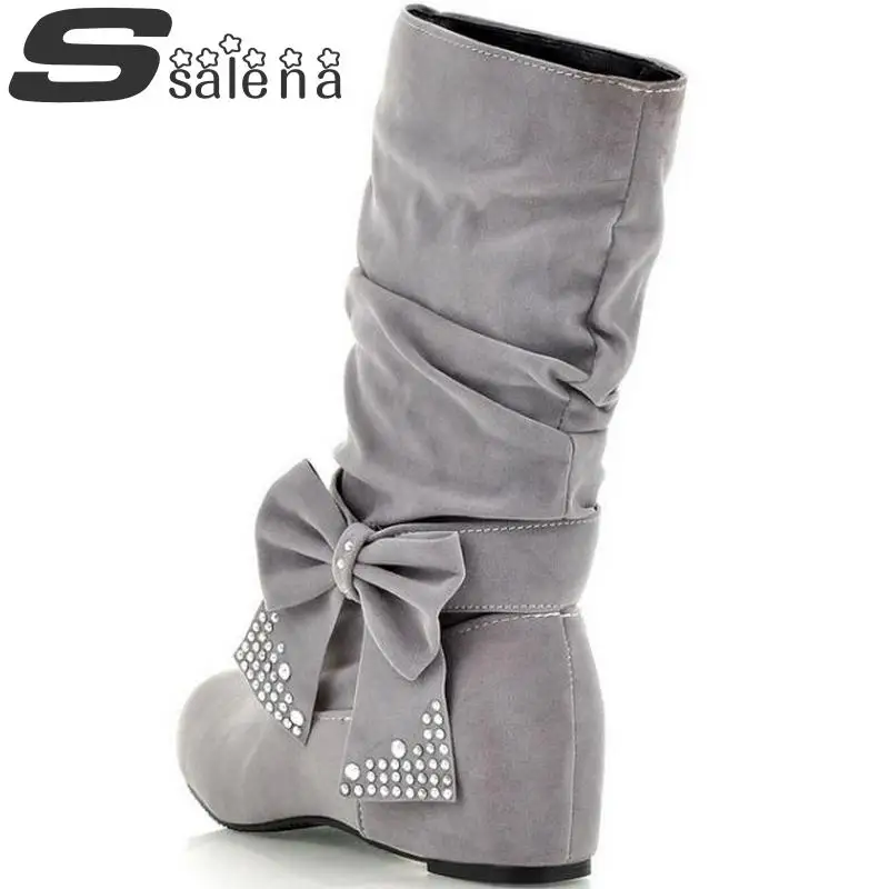 Women winter boots women casual mid calf sweet bow fashion warm shoes most popular college wind big size 43 #C144 | Обувь