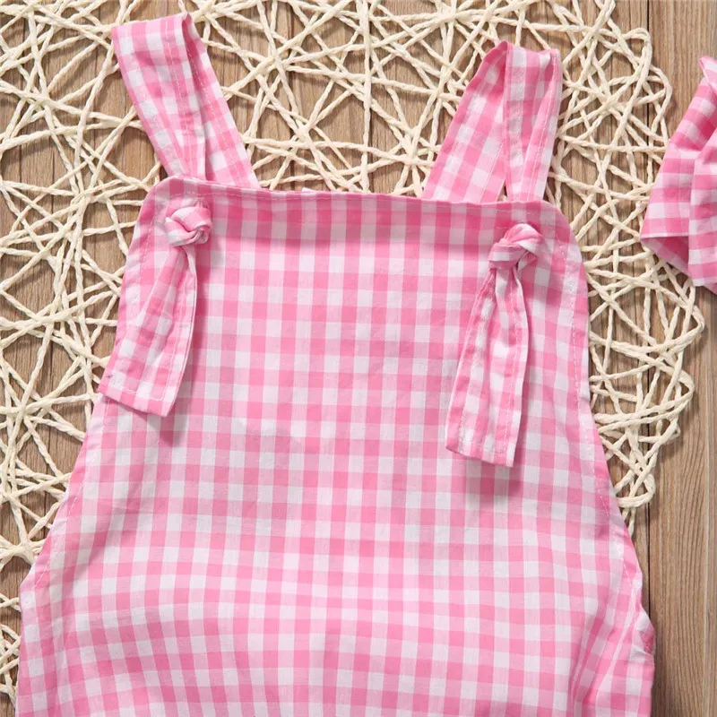 Новый стиль модная одежда для новорожденных девочек клетчатое Боди без рукавов