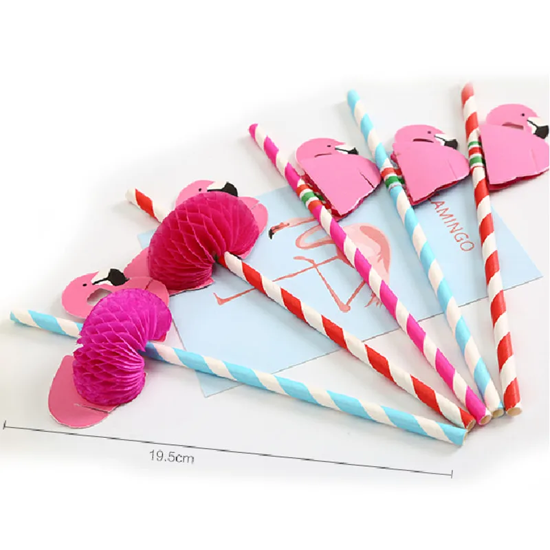 Lumiparty 12 граф в полоску Трубочки с 3D Фламинго декоративные Бумага Соломинки для
