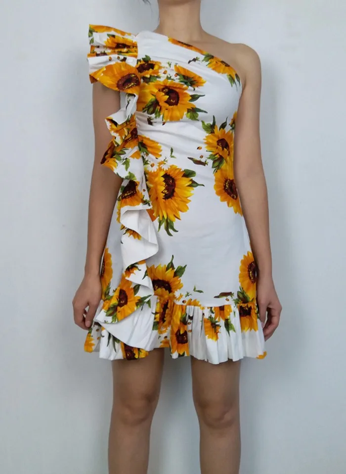 ALPHALMODA, весна, женские стильные вечерние платья, на одно плечо, с оборками, с цветочным рисунком, очаровательные, тянущиеся, Vestidos, облегающее, мини, летнее платье