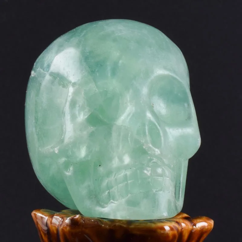 Green Fluorite 2 дюйма ручной работы натуральный камень Статуэтка-Череп Кристалл резная статуя Реалистичная фэн-шуй Исцеление домашний орнамент Искусство Коллекционная - Цвет: Green Fluorite