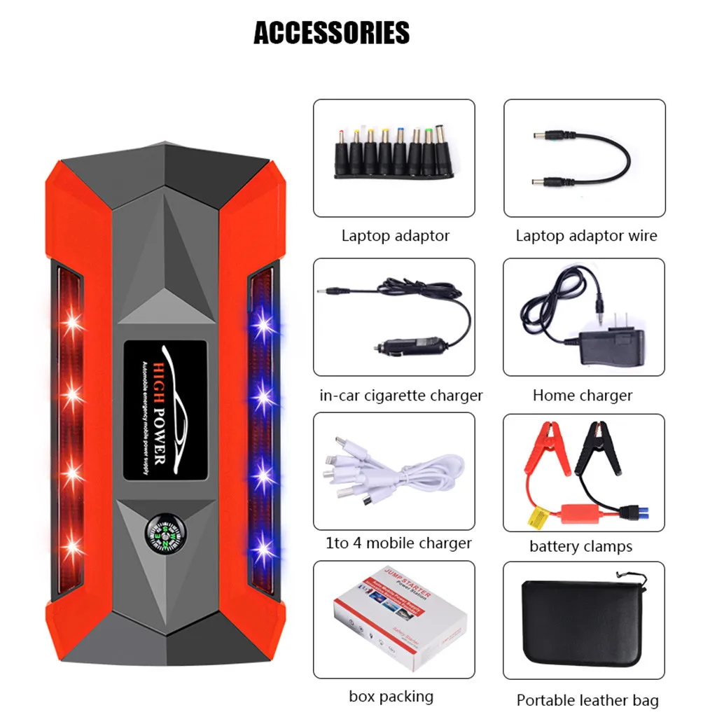 20000 мА/ч, 12V LCD4 USB Мощность банк стартер скачка автомобиля Зарядное устройство для автомобиля Батарея пусковое устройство мотор с автоматическим запуском аварийного пускового устройства
