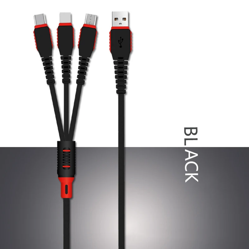 120 см 3 в 1 USB кабель для зарядки iphone huawei xiaomi usb type C Micro USB быстрая зарядка для iphone 6 7 8 9 X - Цвет: Черный