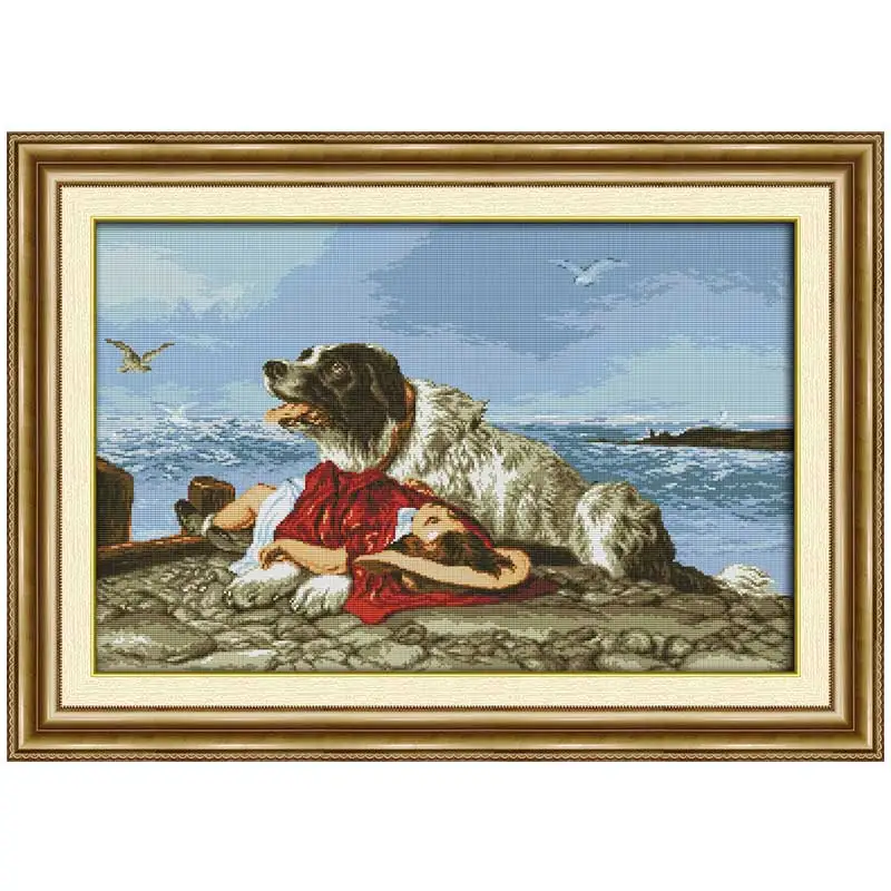 Картина для вышивки крестиком Guard dog girl 11CT 14CT Набор оптовая продажа с животными
