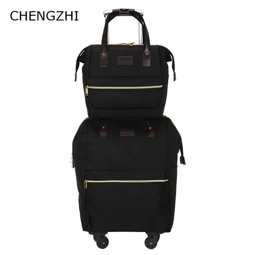 black CHENGZHI 20 дюймов популярная универсальная Дорожная сумка на колесиках Женская хит цвет чемодан на колесиках ручная сумка на колесиках может быть на плечах - Цвет: black