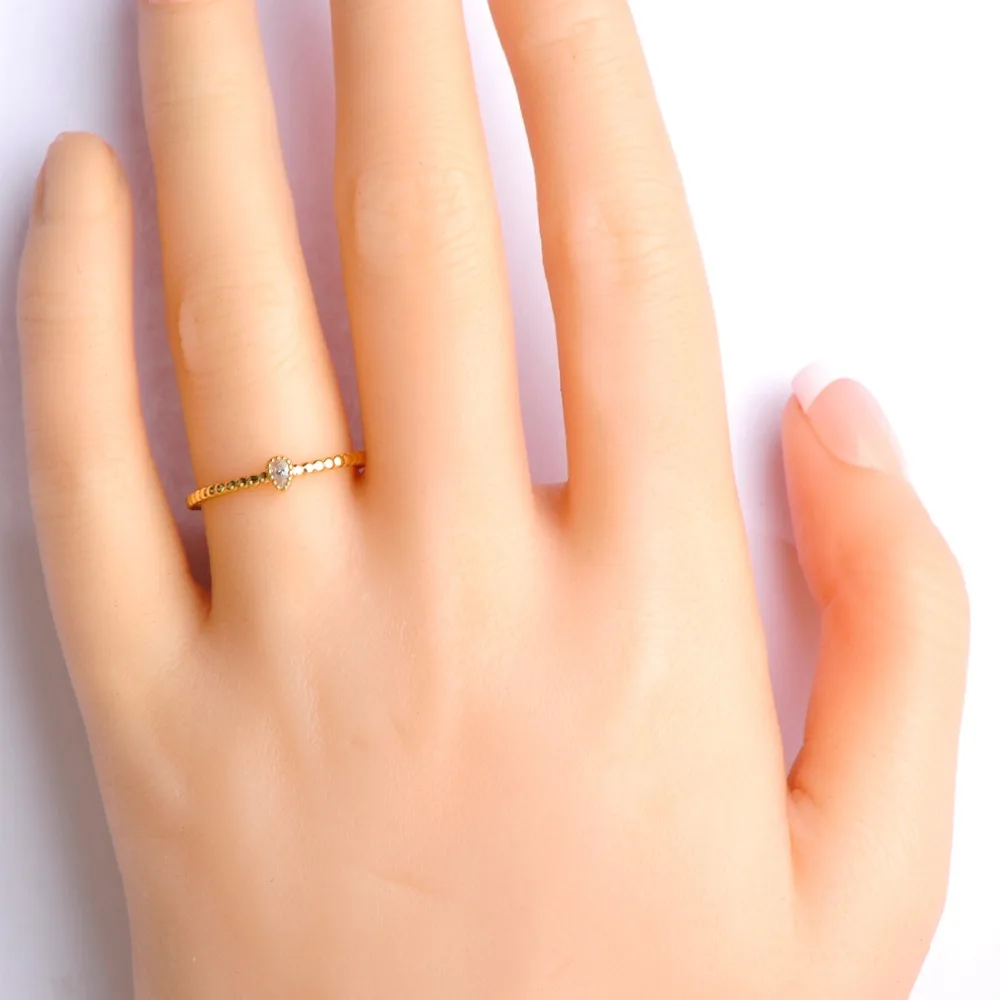 Микро белый циркон проложить тонкое медное кольцо золотого цвета для женщин
