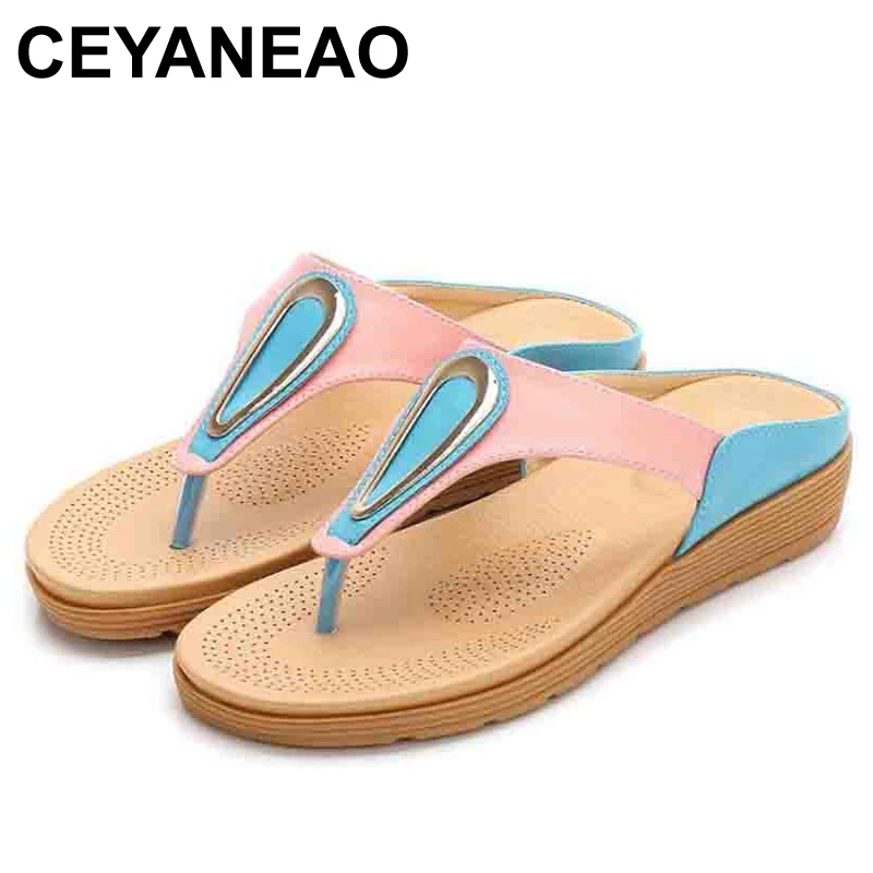 CEYANEAOBohemian/простая пляжная обувь на плоской подошве Модные женские Вьетнамки; сандалии на толстой подошве; se2105