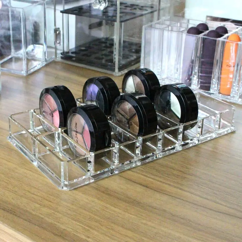 Acrylic Clear Makeup Organizer 16 Slots Lipstick Holder Powder Storage Box Dress Table Eye shadow Blush Shelf | Дом и сад
