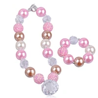 2setlot kid girls rhinestone pendant necklace set child chunky bubblegum beautiful princess necklace jewelry set