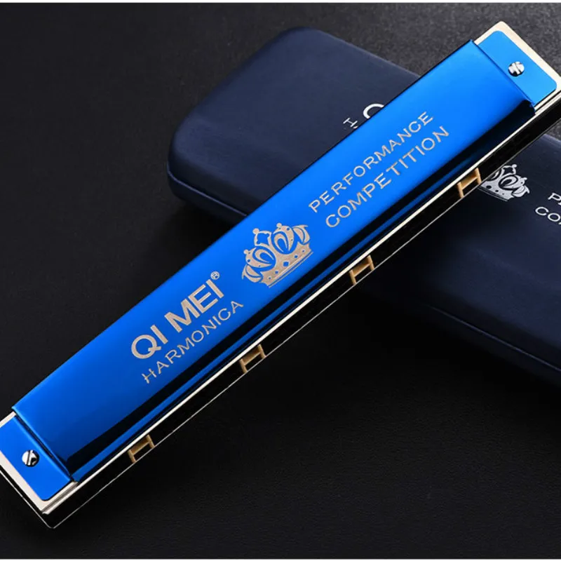 Blue QIMEI Profesional гармоника Губная гармошка 24 Отверстия полифония C тон выступление конкурс черный хулиган Музыкальные инструменты рот Арфы - Цвет: Blue