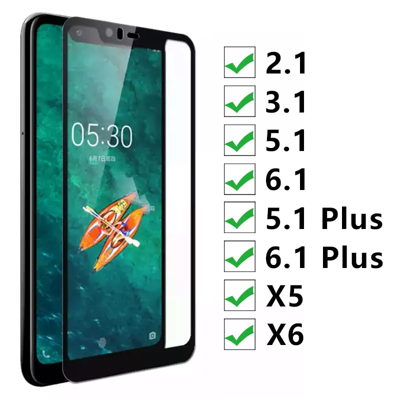 Защитное стекло для Nokia 2,1 3,1 5,1 6,1 Plus X5 X6 закаленное защитное стекло на X 5 6 5x 6x полное покрытие защитная пленка