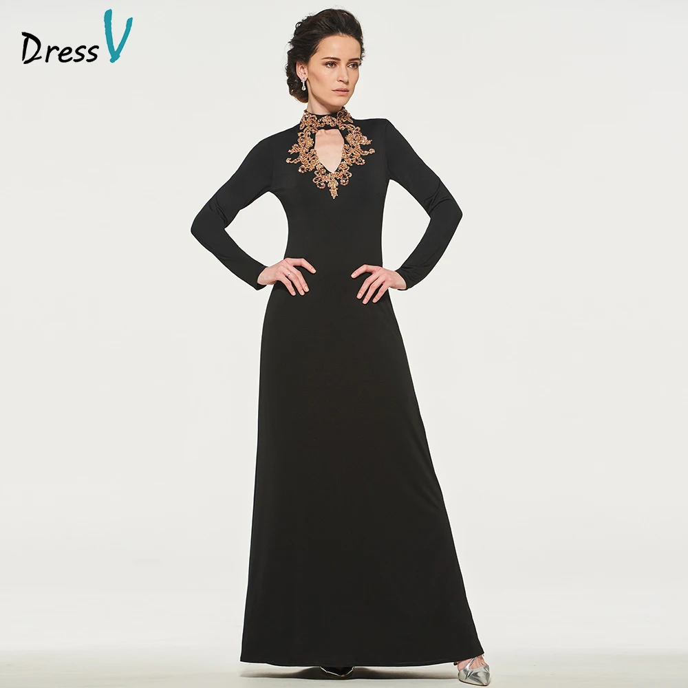Dressv черное элегантное платье для матери невесты с высоким воротником длинными