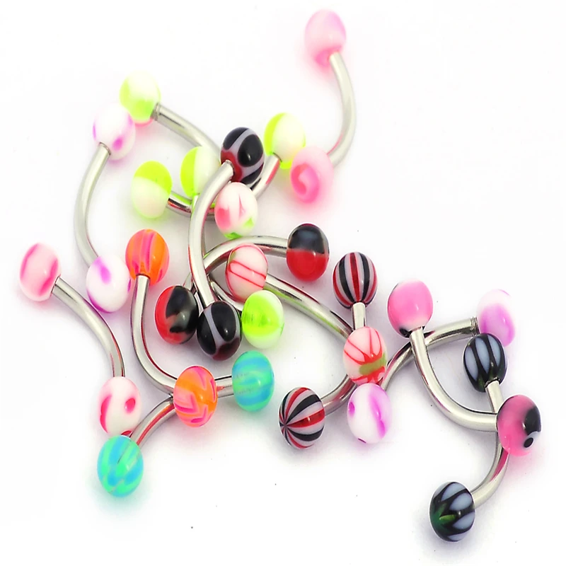 PINKSEE Lot 10pcs Stainless Steel Acrylic Ball Belly Button Navel Ring Stud Body Piercing Jewelry |