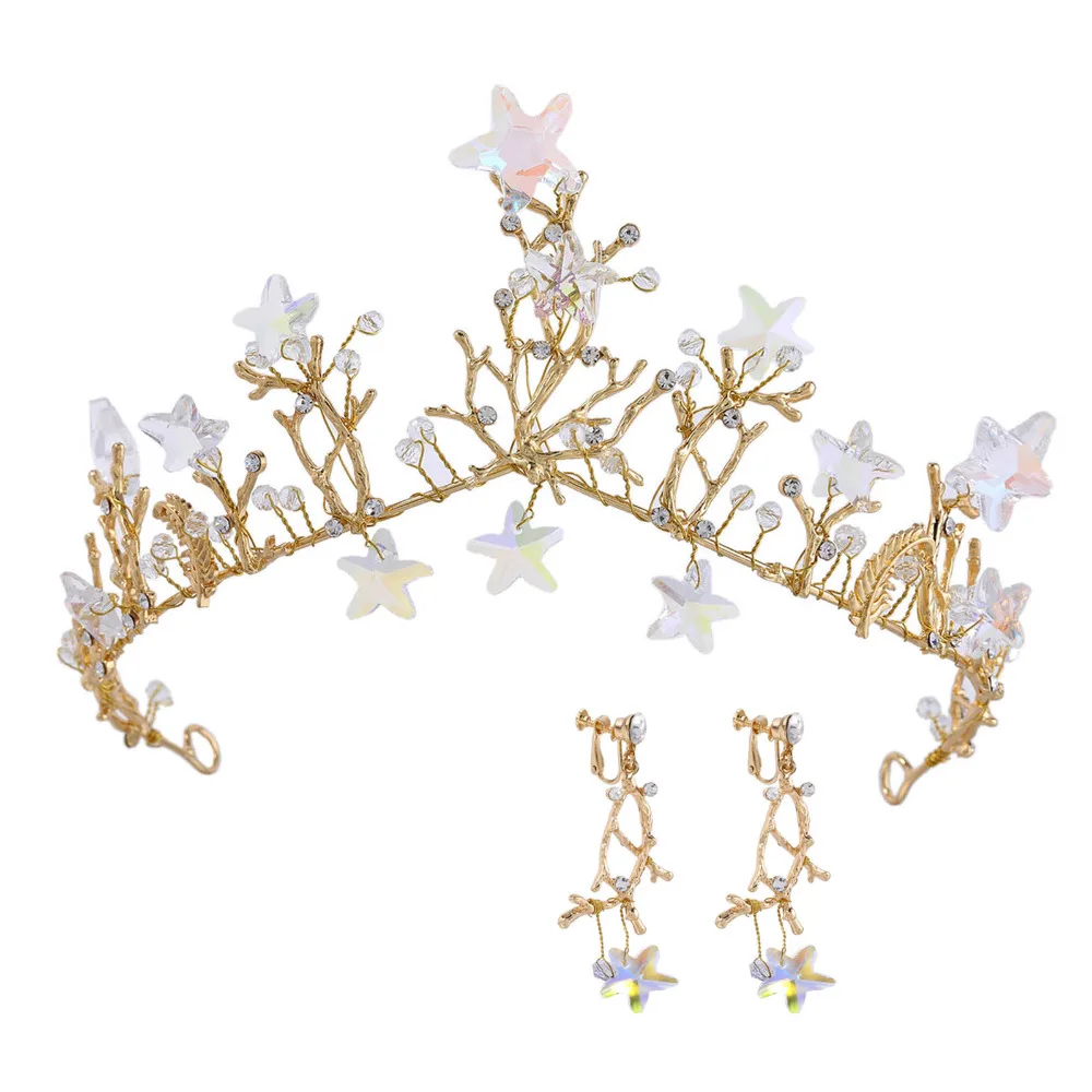 IFUMUD кристалл звезд Свадебная Тиара серьги костюм ручной работы свадебные