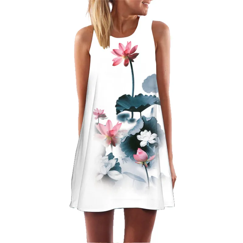 chuqian Woman Summer Dress Floral Print Beach Wear Sleeveless Loose Causal Lady Vest Sukienki Robe Femme vestido | Женская одежда