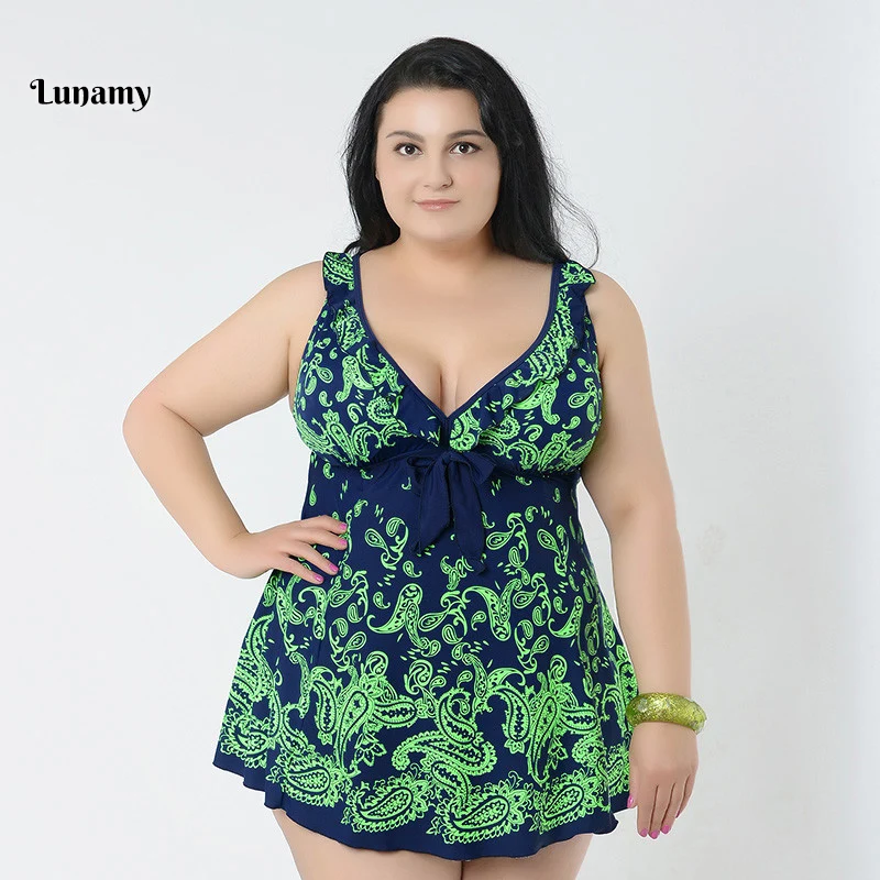 58-66/4XL-8XL размера плюс слитный купальник женский с узлом на груди бандаж цветочный принт юбка большой размер пляжное платье большой размер купальники