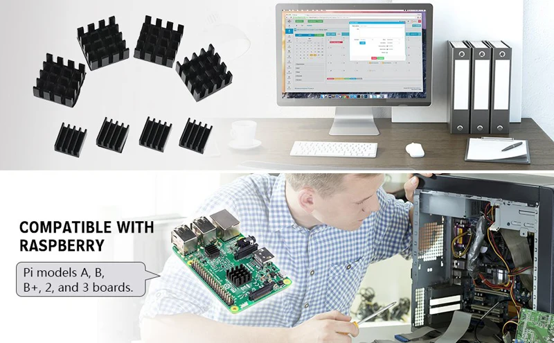 Raspberry pi 3 радиатор, 8 шт. черный алюминиевый радиатор кулер охлаждающий комплект для raspberry pi 3/2/Модель B/B