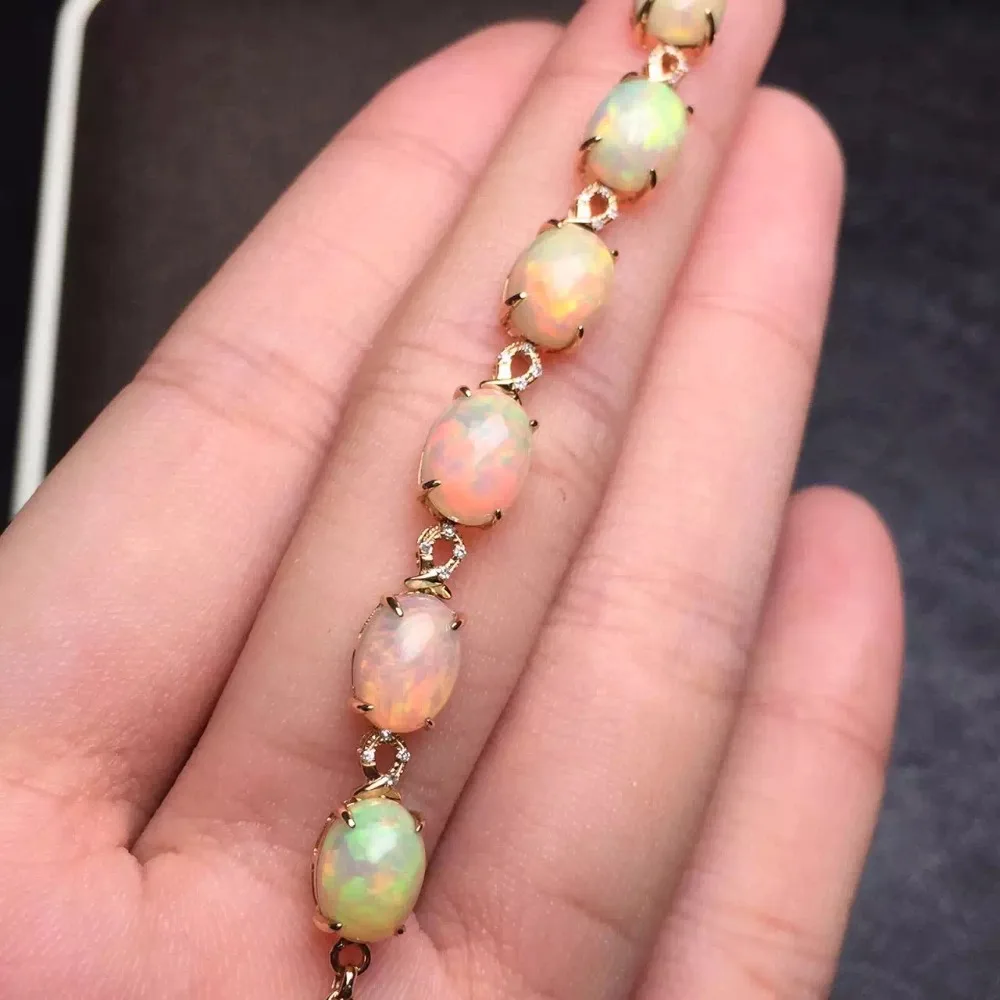 Fine Jewelry Real 18K Rose Gold AU750 G18K 100% Natural AU Opal Gemstones Love Jewellery Bracelets for women Bracelet | Украшения и