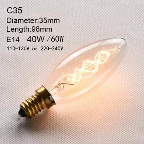 C35 Эдисон лампы накаливания Светильник лампы E27 держатель лампы 110 V/240 V 2300K Винтаж украшения теплый светильник s 40 Вт-60 Вт - Цвет: C35